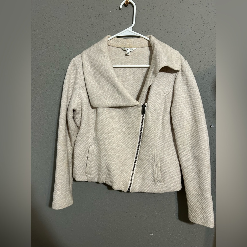 CAbi Cream Sweater with Asymmetrical Zipper